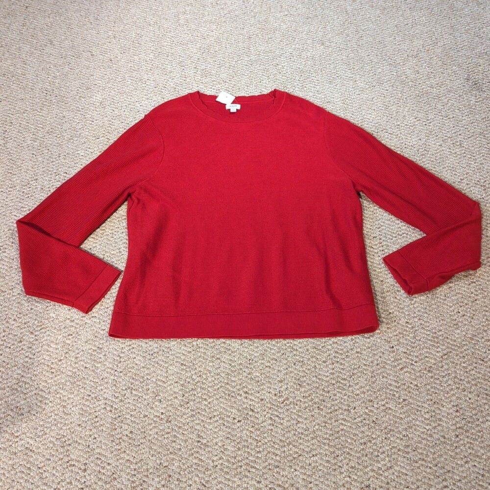 J.Crew Factory Scalloped Crew Neck Sweater Womens XXL Red Knit Preppy Academia